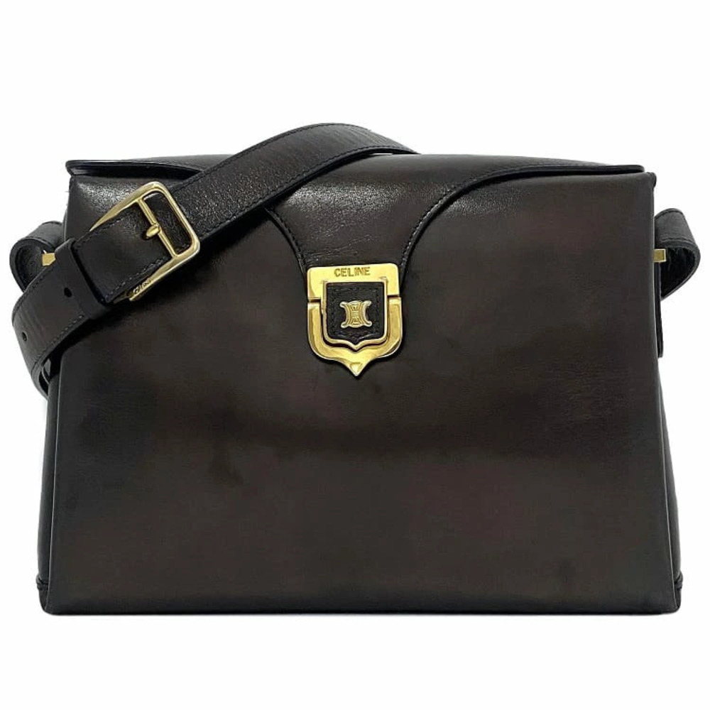 Celine Shoulder Bag Black Leather Square Flap Retro